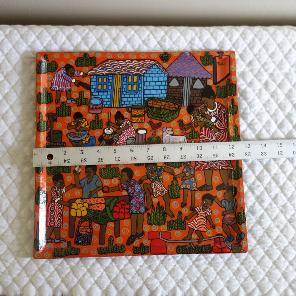 Folk Art Hand Crafted Painted on Wood “Village Life” Wall Art - Picture 8 of 8